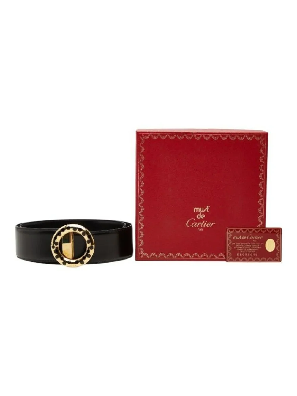 Cartier Panthere Round Buckle Belt Black Gold Leather